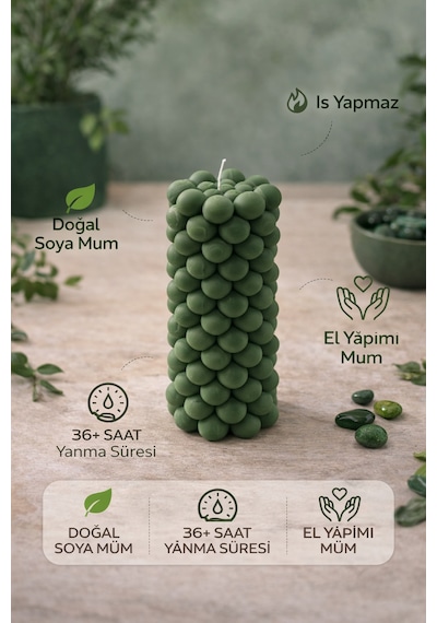 Soya Mum,dekoratif Lüks & El Yapımı Doğal Mum,uzun Yanma Süreli Şık Ev Hediyesi,ev Süsü Yeşil 360 G Yeşil