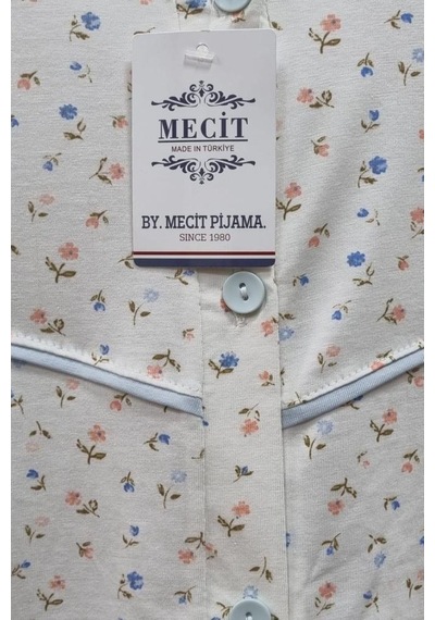 Mecit Pijama Mecit 6362 Mavi Boydan Düğmeli Büyük Beden Kadın Pijama Takımı