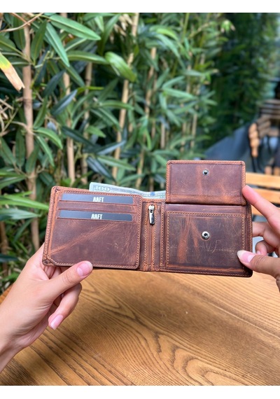 Mft Leather Hakiki Deri Erkek Cüzdan Fermuarlı, Bozuk Paralı, İsim Yazılı Tokyo 2404 - Crazy Taba Crazy Taba