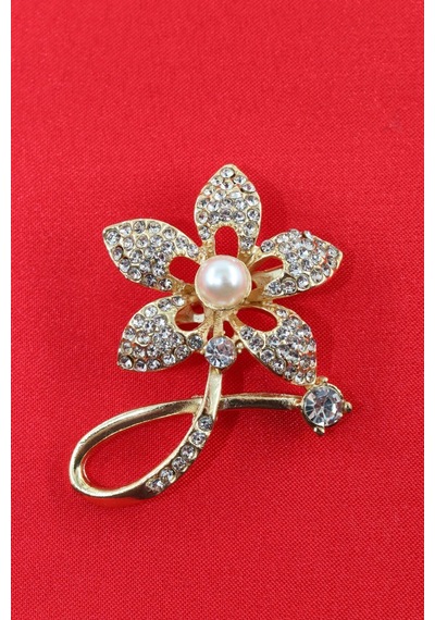Gold Renkli İncili Yasemin Çiçeği Broş. Taşlı Tasarım Broş. Yaka İğnesi Broş. Yasemin Çiçeği Broş. Gold
