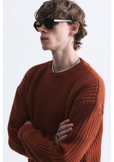 Vamos Oversize Basic Triko Kazak Kiremit