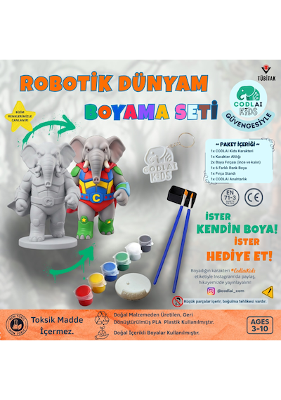 Codlaı Kids Robotik Dünyam 3d Boyama Seti - Çocuklar İçin Eğitici Yaratıcı Oyuncak Boyama Kiti - Kahraman Fil