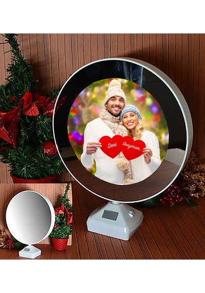 Kişiye Özel Fotoğraflı Sihirli Ayna Led Işıklı Romantik Hediye