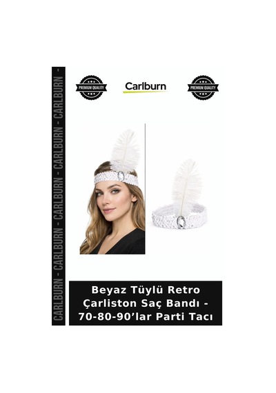 Beyaz Tüylü Retro Çarliston Saç Bandı - 70-80-90 Lar Parti Tacı Stil Tamamlayıcı Gece Aksesuarı +3