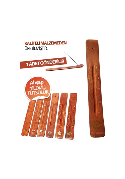 Ahşap Yıldız Kabartmalı Tütsü Tutacağı - Ahşap Tütsülük Tütsü Kayığı 1 Adet