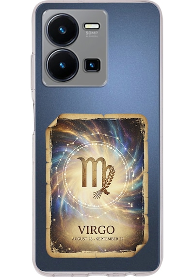 Vivo Y22s İle Uyumlu Burç Kartları Başak Tasarımlı Şeffaf Silikon Kılıf Şeffaf