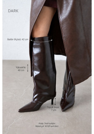 Wolk Shoes Dark Kadın Salaş Kesim Kırışık Deri Çizme Kahverengi - 939944617 Kahverengi