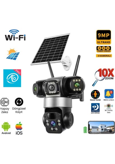 O-kam 8095 3 Lens Wifi Solar Ptz Kamera