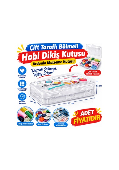 Çift Taraflı Bölmeli Hobi Dikiş Kutusu Ardunio Malzeme Kutusu Adet Fiyatıdır Çok Renkli
