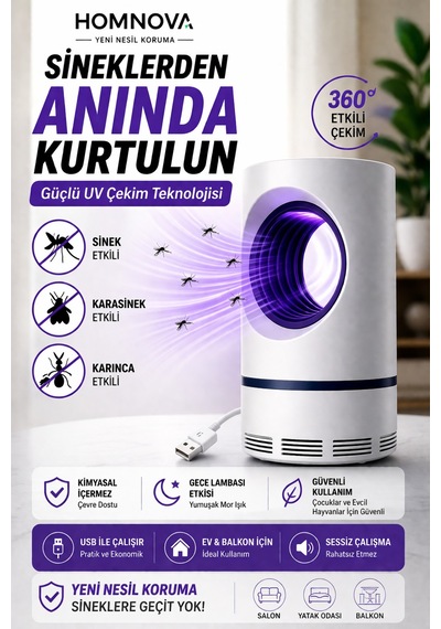 Uv Sinek Kovucu Lamba Usb Li Elektrikli Sinek Öldürücü Sessiz Kimyasalsız Sivrisinek Cihazı
