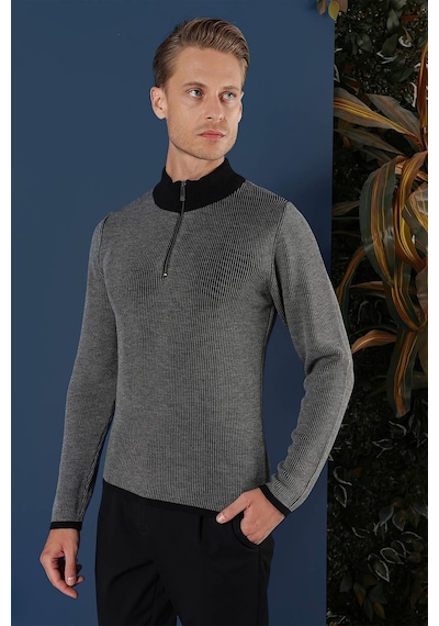 Efor Tr 859 Slim Fit Siyah Klasik Triko Siyah