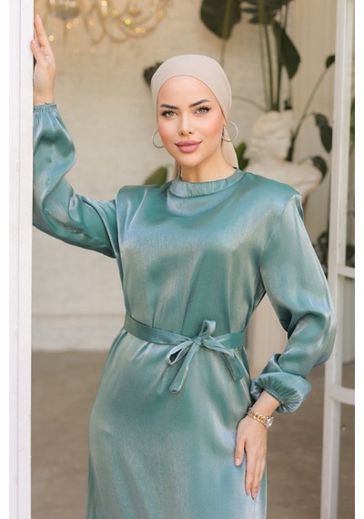 Bestenur Mirza Kemerli Elbise 810 - Mint