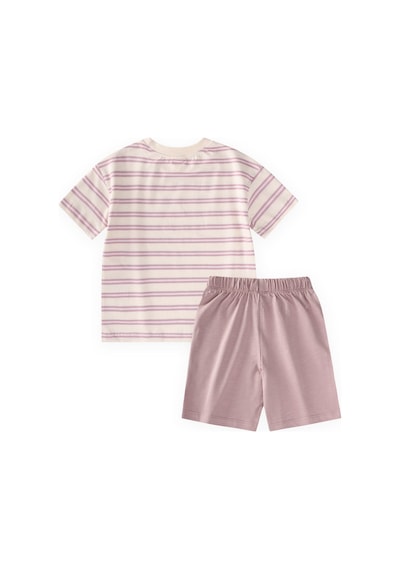 Cigit Çizgili Basic Kaprili Takım 1-7 Yaş Leylak Çizgili Pembe