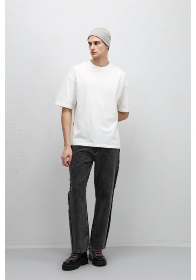 Vamos Yan Dikiş Detaylı Baggy Jean Gri