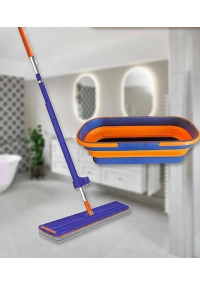 Kendinden Sıkmalı Tekerli Kovalı Mop Seti - Kendinden Sıkmalı Mop Katlanabilir 1 Yedek Bez Kova