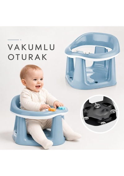 Bebek Banyo Oturağı - Vakum Tabanlı Bebek Mama Oturağı - Sağlam Kaymaz Taban - Rahat Oturma Zemini - Oyuncak Detaylı -32 X 32 Cm