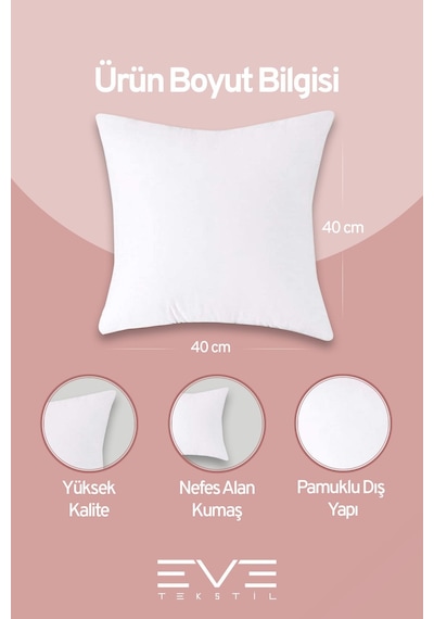 Eve Tekstil 6 Adet Throw Serisi Antialerjik %100 Silikon Elyaf Dolgulu Kırlent Iç Kare Yastık 45x45cm 350gr Beyaz