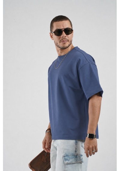 King Brich Oversize Kalıp Basic %100 Pamuklu Erkek Tişört Lacivert
