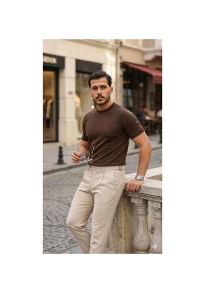 Butik İstanbul Erkek Basic Bisiklet Yaka Kısa Kollu Triko Tişört - %100 Pamuk Akrilik Kahverengi Butik İstanbul Erkek Basic Bisiklet Yaka Kısa Kollu Triko Tişört - %100 Pamuk Akrilik Kahverengi