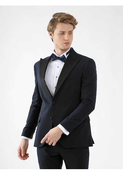 Dufy Lacivert Erkek Slim Fit Sivri Yaka Smokin Takım - 92401 Lacivert