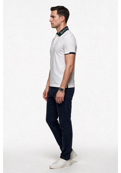 Giant Erkek Polo Yaka Pamuklu Kısa Kollu Logolu T-shirt Beyaz