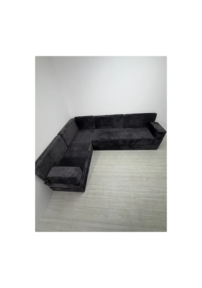 Premium Kadife Kumaş, Konforlu Yer Kanepesi ,modüler Şark Köşesi Takımı - Antrasit - 40 Cm- L Set