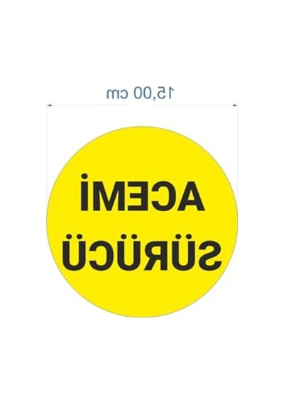 Acemi Sürücü Yazılı Oto Sticker, 15x15 Cm, Sarı Zemin Abanoz