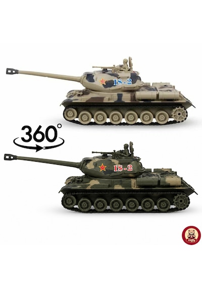 Oyuncak Uzaktan Kumandalı Tank Is-2 Model Sovyet Tankı Sesli Led Işıklı Müzikli Ses Ve Atış Efektli Şarjlı Göndesi 360 Dönen Rc Tank 1:20 Ölçek 38 Cm Sarı