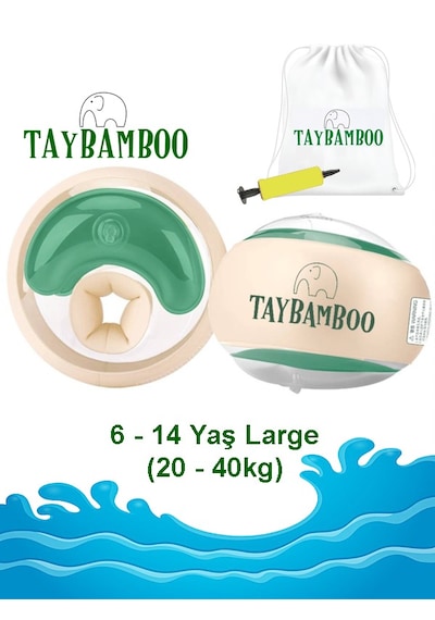 Taybamboo Classıcs Yuvarlak Üç Hava Odalı Yüzme Yardımcısı Kolluk - Yeşil - Large 6-14 Yaş 19-40kg