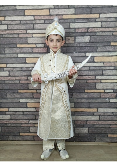 Krem Altın Şehzade Model Sünnet Kıyafeti (0-10 Yaş)