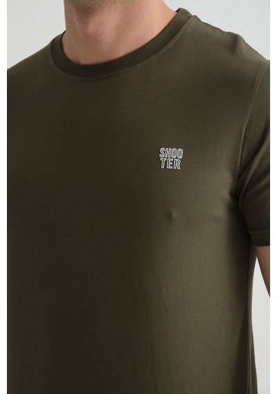 Shooter Sportwear Shooter Erkek Pamuklu Esnek T-shirt Standart Kalıp Minimal Logolu Haki