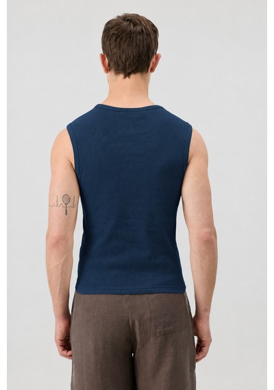 Antioch Pamuklu Kolsuz Erkek T-shirt Lacivert