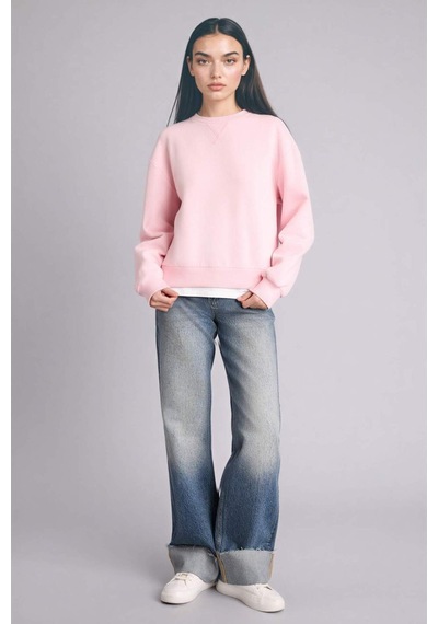 Defacto Relax Fıt Basıc Düz Kalın Sweatshirt Kumaşı Sweatshirt H2149ax25wnpn38 Pembe-pn38