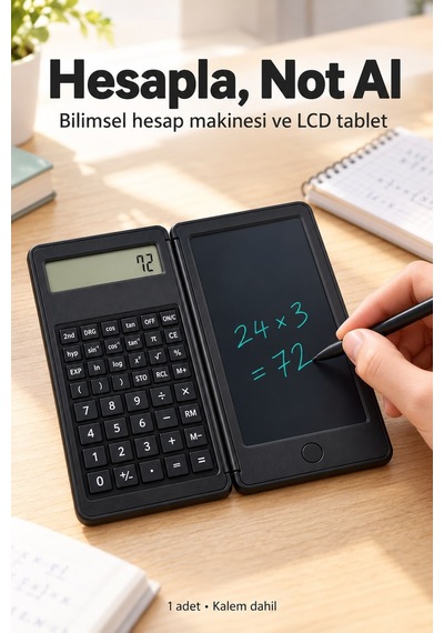 Katlanabilir Bilimsel Hesap Makinesi Silinebilir Lcd Yazı Tabletli Siyah