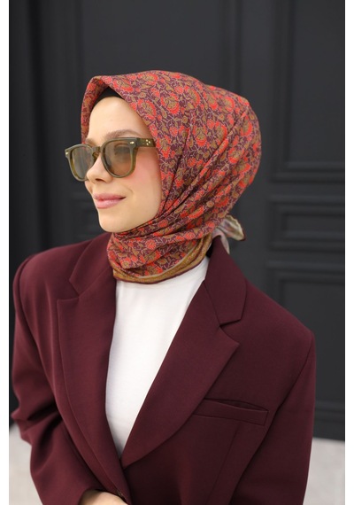 Silk Home Soft Eşarp 73077-16 Yağ Yeşili, Mürdüm, Parlak Turuncu