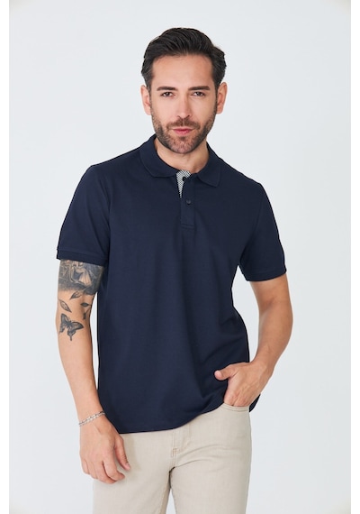 Lacivert Klasik Yaka Çift Düğmeli Polo Yaka T-shirt