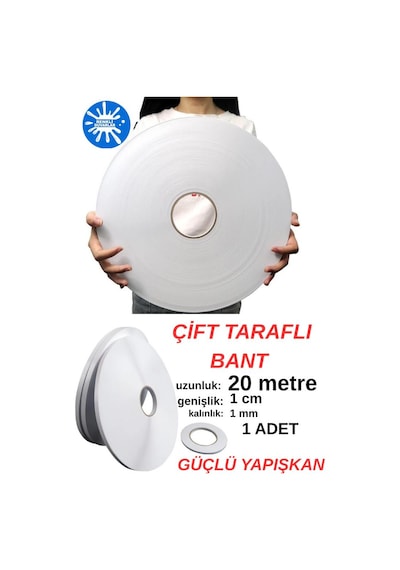 1 Adet 20 Metre Uzunluğunda 1,sınıf Kaliteli Çift Taraflı Bant Ofis Salon Çerçeve Kırtasiye Bantlama