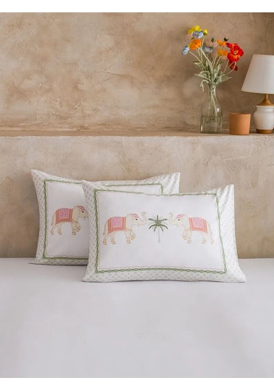 Karışık Fil Baskılı Pamuklu Yastık Kılıfı 50x70 Cm 2'li Çok Renkli