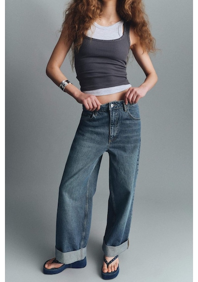 Defacto Baggy Fit Yüksek Bel Katlamalı Paça Jean Pantolon E9134ax25aunm28 Mavi-nm28