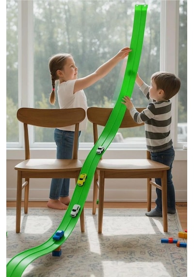 4.5 Metre Esnek Vantuzlu Taşınabilir 1:64 Ölçekli Arabalarla Uyumlu Renkli Oyuncak Yarış Pisti Seti
