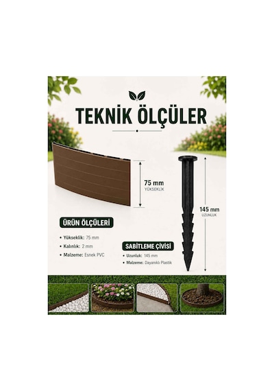 Esnek Pvc Çim Ayırıcı Bahçe Peysaj Düzenleyici 25 Metre Kahverengi Çim Sınırlayıcı Esnek Plastik Taş Toprak Ayraç Bariyer Peyzaj Bordürü