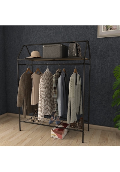 Home Hanger Siyah Elbise Askılığı Raflı New Design Konfeksiyon Askısı Siyah