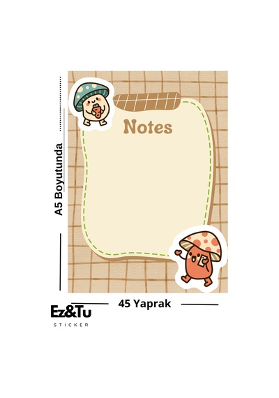 Mantar Karakterli A5 Defter 45 Yaprak Çok Renkli