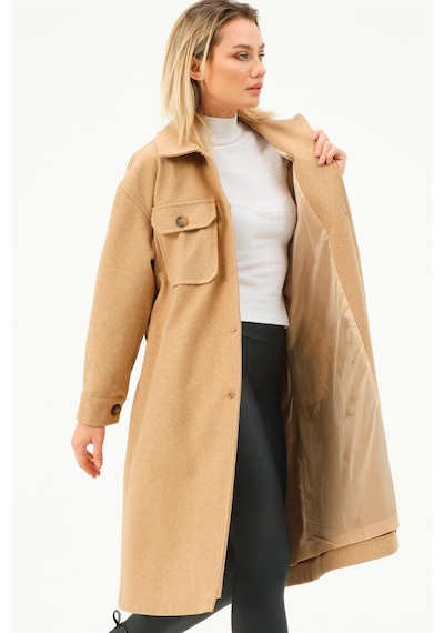 Z6777 Dewberry Bayan Palto-camel-camel