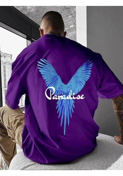 Paradıse Baskılı Oversize Tişört Mor