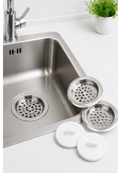 Lavabo Süzgeç Ve Tıkaç Seti 2'li Paslanmaz Çelik Mutfak Banyo Gider Süzgeci Diğer