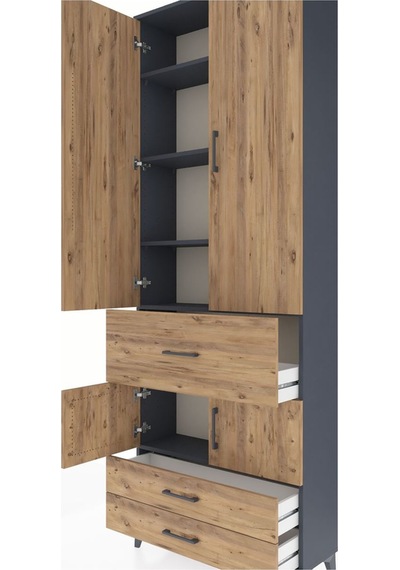 Arges Dolap 5 Raflı 3 Çekmeceli 4 Kapaklı 88x30x243 Antrasit-çam Antrasit