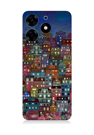 Tecno Spark 10 Pro Uyumlu Silikon Kılıf Minyatür Evler Ve Gece