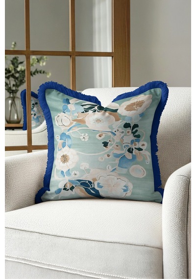 Çiçek Botanikal Saçaklı Yastık Kılıfı - Sanatsal Floral Mint Mavi Lacivert Püsküllü Kırlent Kılıfı Puslu Sahil Opal Çiçek Botanikal Saçaklı Yastık Kılıfı - Sanatsal Floral Mint Mavi Lacivert Püsküllü Kırlent Kılıfı Puslu Sahil Opal