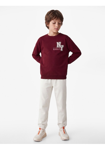 Koton Pamuklu Uzun Kollu Bisiklet Yaka Baskılı Sweatshirt Bordo 7wkb10058tk
